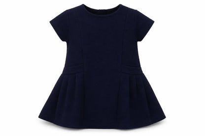 Front view of Next girls’ blue polyester a-line, size 9-12, months crew neck button