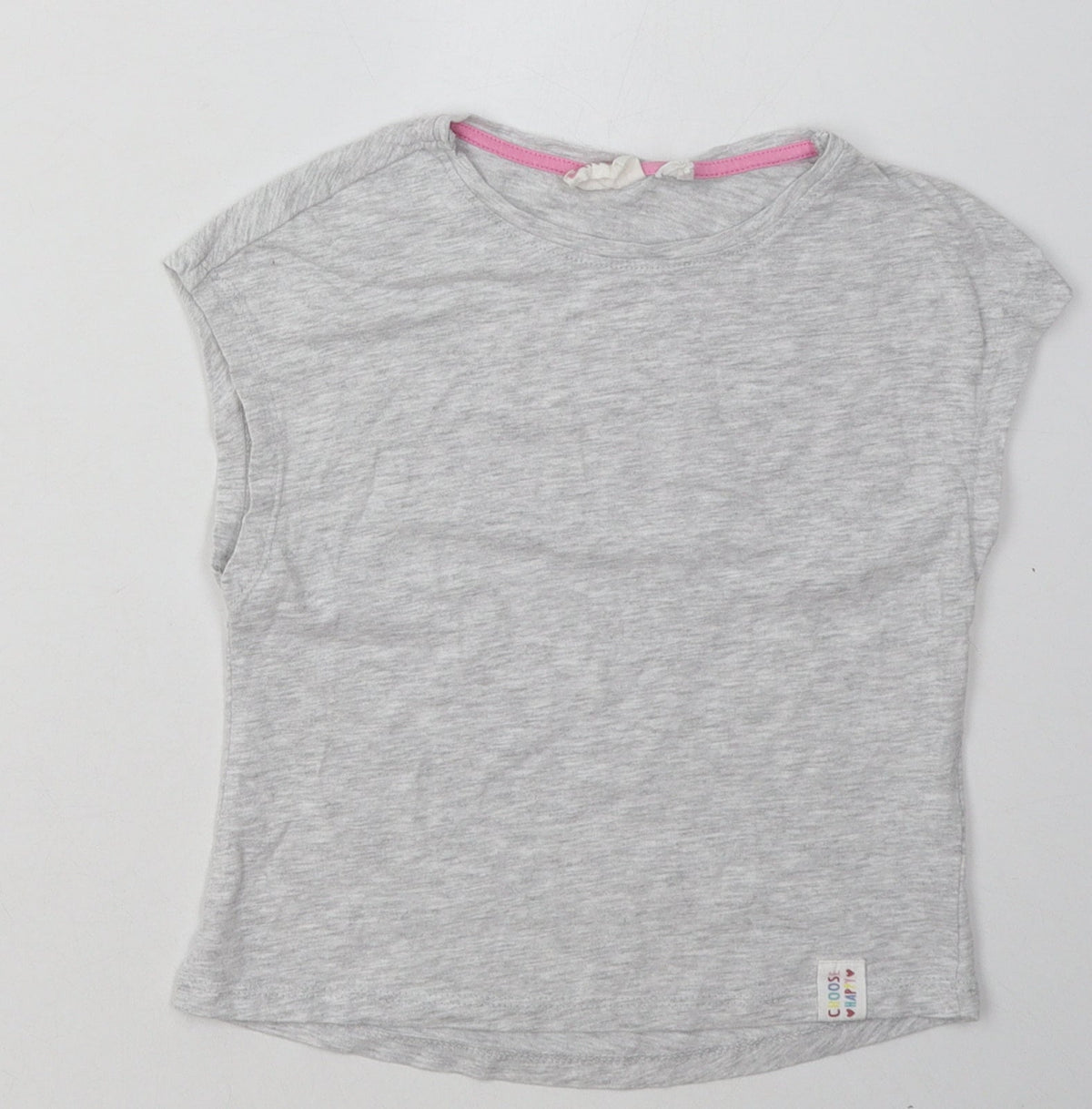 Additional front view of alive girls’ grey cotton basic t-shirt, size 7, years crew neck button