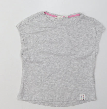 Additional front view of alive girls’ grey cotton basic t-shirt, size 7, years crew neck button