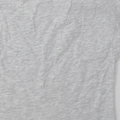 Brand and care label for alive girls’ grey cotton basic t-shirt, size 7, years crew neck button