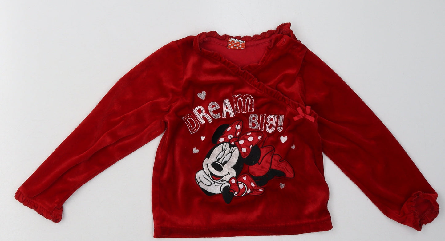 mataan Girls Red Geometric Polyester Cami Pyjama Top Size 18-24 Months  Button - Minnie Mouse