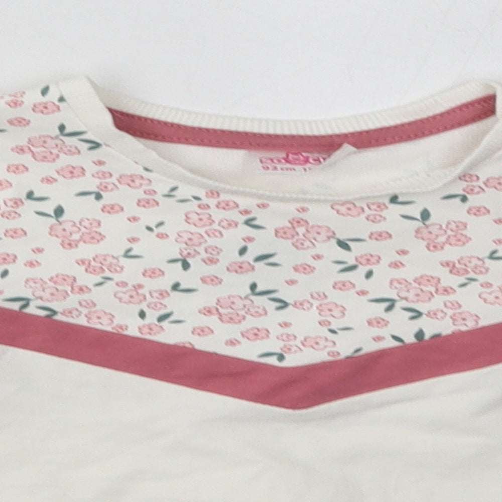 pep&co Girls White Floral Cotton Basic Casual Size 18-24 Months Crew Neck Pullover