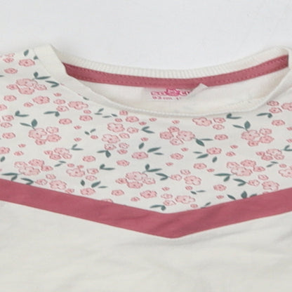 pep&co Girls White Floral Cotton Basic Casual Size 18-24 Months Crew Neck Pullover