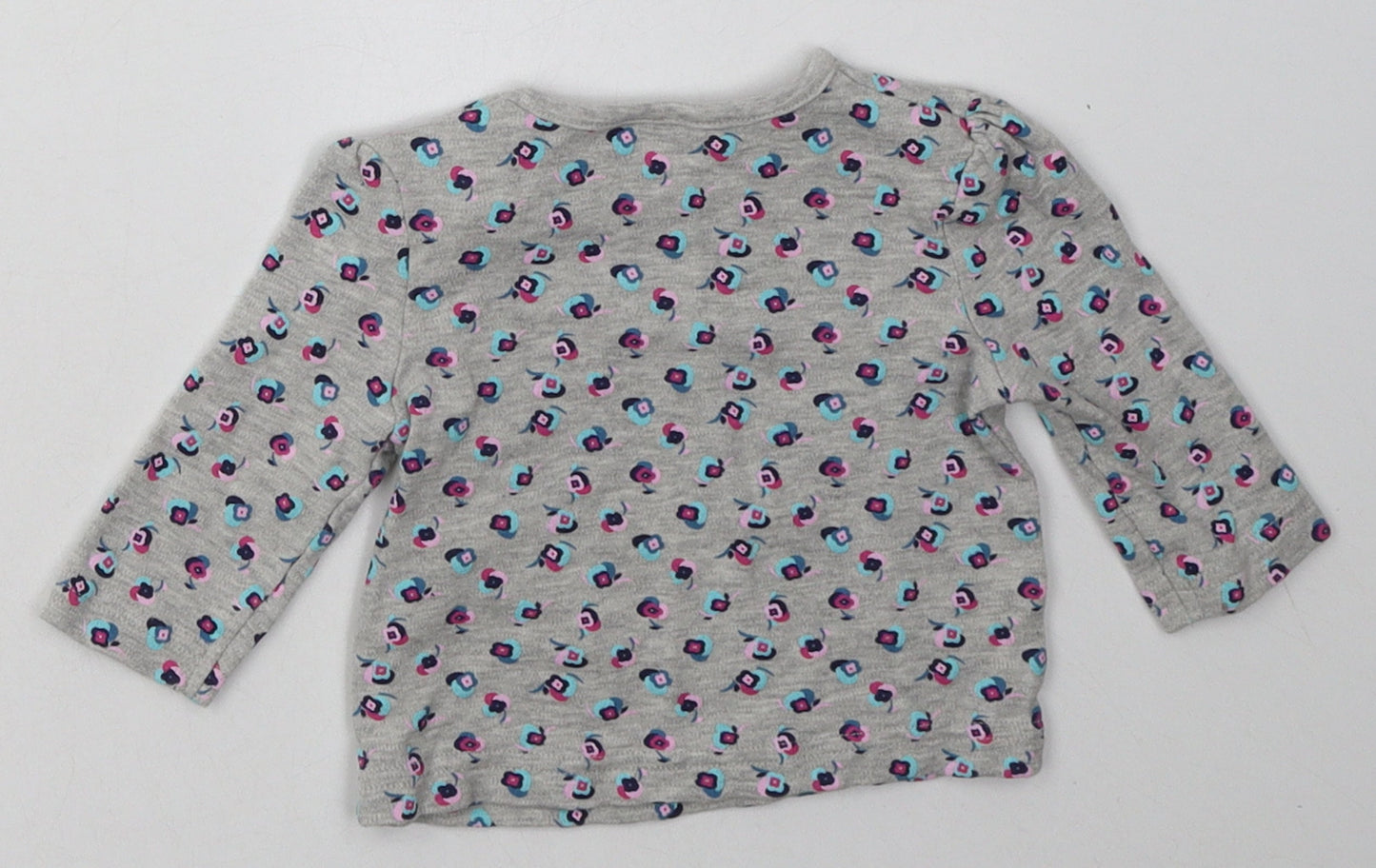 F&F Girls Grey Floral Cotton Basic Casual Size 3-6 Months Crew Neck Button