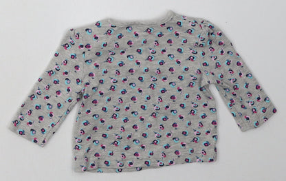 F&F Girls Grey Floral Cotton Basic Casual Size 3-6 Months Crew Neck Button