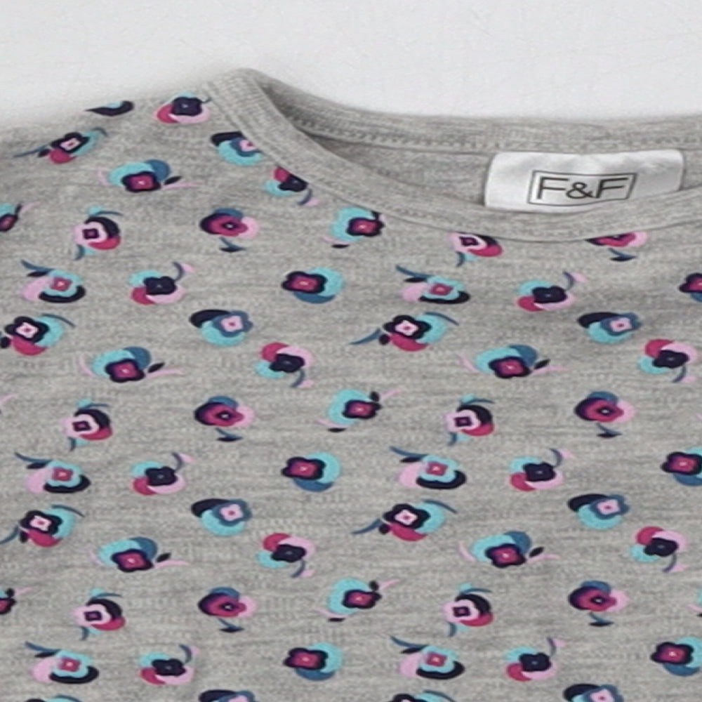 F&F Girls Grey Floral Cotton Basic Casual Size 3-6 Months Crew Neck Button