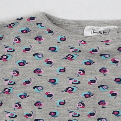 F&F Girls Grey Floral Cotton Basic Casual Size 3-6 Months Crew Neck Button