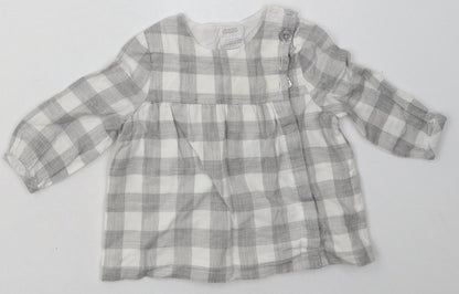 mamas & papas Girls Grey Check Cotton A-Line  Size 3-6 Months  Crew Neck Button