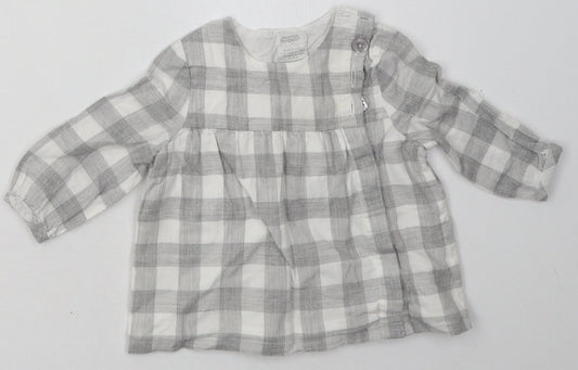 mamas & papas Girls Grey Check Cotton A-Line  Size 3-6 Months  Crew Neck Button