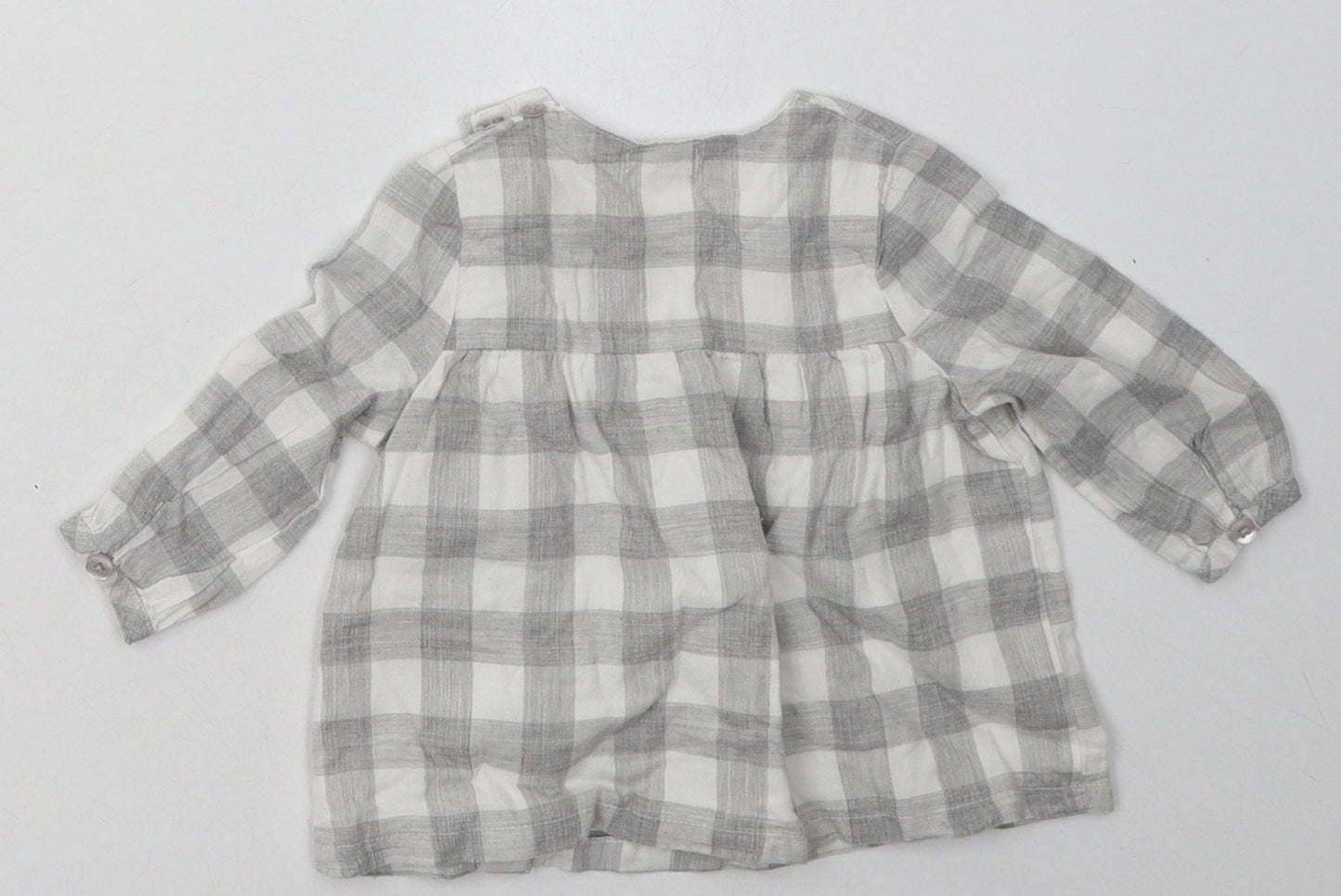 mamas & papas Girls Grey Check Cotton A-Line  Size 3-6 Months  Crew Neck Button