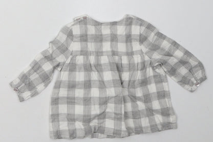 mamas & papas Girls Grey Check Cotton A-Line  Size 3-6 Months  Crew Neck Button
