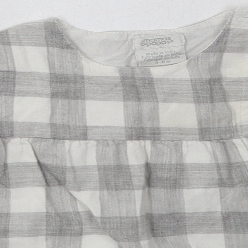 mamas & papas Girls Grey Check Cotton A-Line  Size 3-6 Months  Crew Neck Button