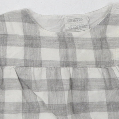 mamas & papas Girls Grey Check Cotton A-Line  Size 3-6 Months  Crew Neck Button
