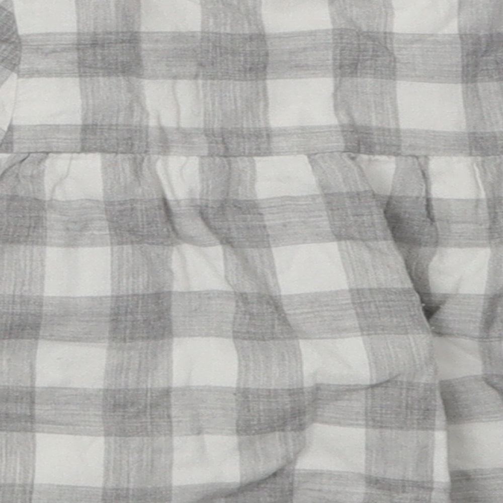 mamas & papas Girls Grey Check Cotton A-Line  Size 3-6 Months  Crew Neck Button