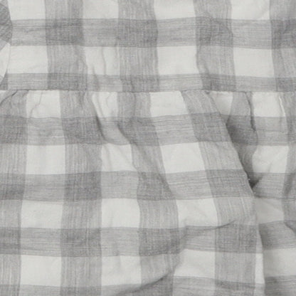 mamas & papas Girls Grey Check Cotton A-Line  Size 3-6 Months  Crew Neck Button