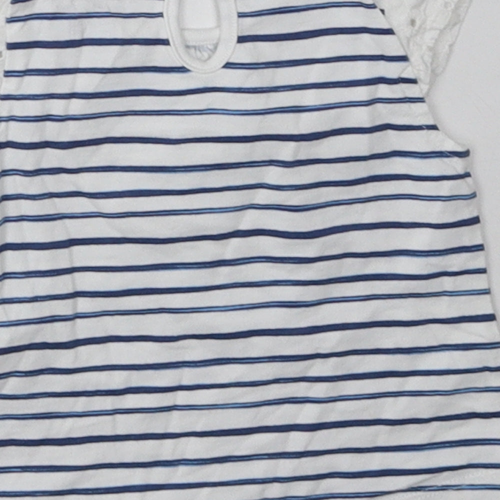 F&F Girls Blue Striped Cotton Basic T-Shirt Size 0-3 Months Crew Neck Button
