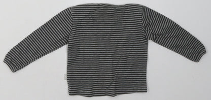 Preworn Boys Grey Striped Cotton Basic T-Shirt Size 0-3 Months Crew Neck Pullover