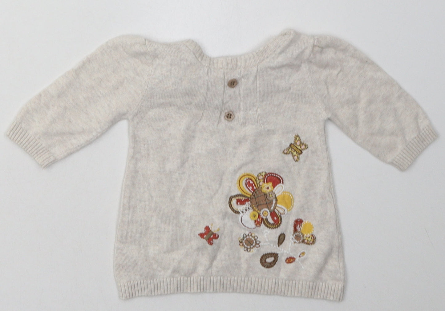 Sainsburys Girls Beige Floral Cotton Basic Casual Size 0-3 Months Crew Neck Button