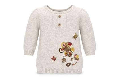 Front view of TU girls’ beige floral cotton basic casual, size 0-3, months crew neck button