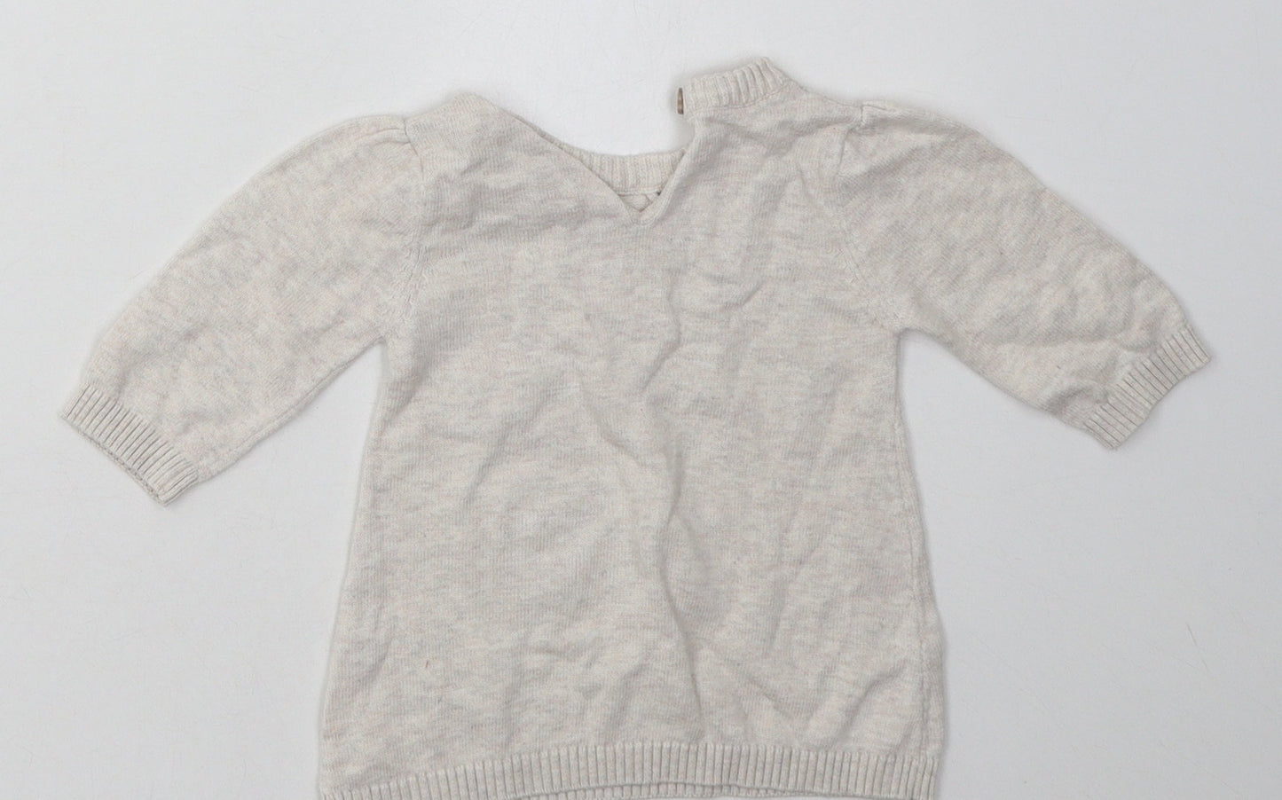 Sainsburys Girls Beige Floral Cotton Basic Casual Size 0-3 Months Crew Neck Button