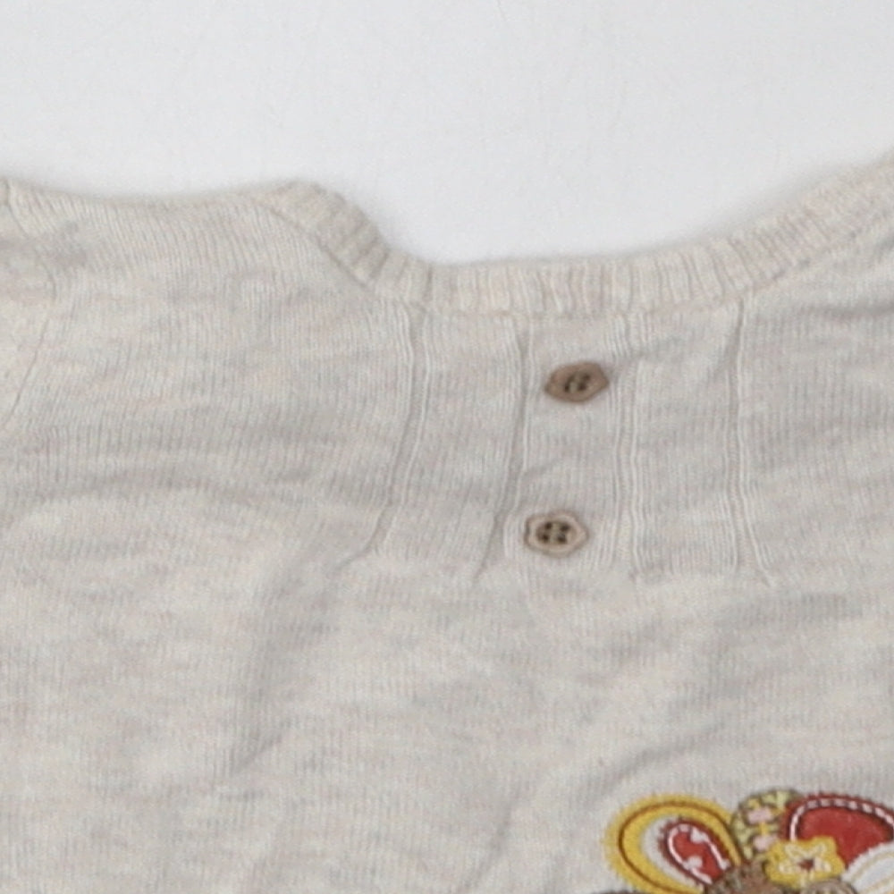 Sainsburys Girls Beige Floral Cotton Basic Casual Size 0-3 Months Crew Neck Button