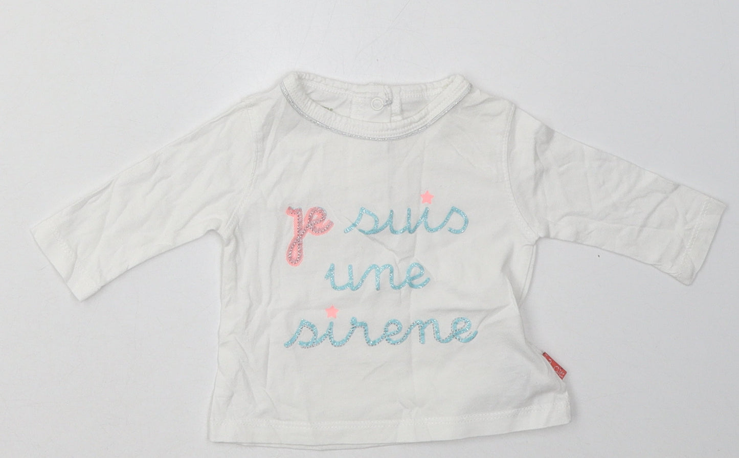 Preworn Girls White  Cotton Basic Casual Size 0-3 Months Crew Neck Buckle