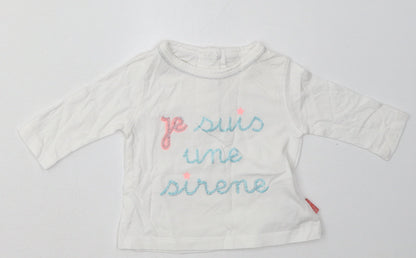 Preworn Girls White  Cotton Basic Casual Size 0-3 Months Crew Neck Buckle