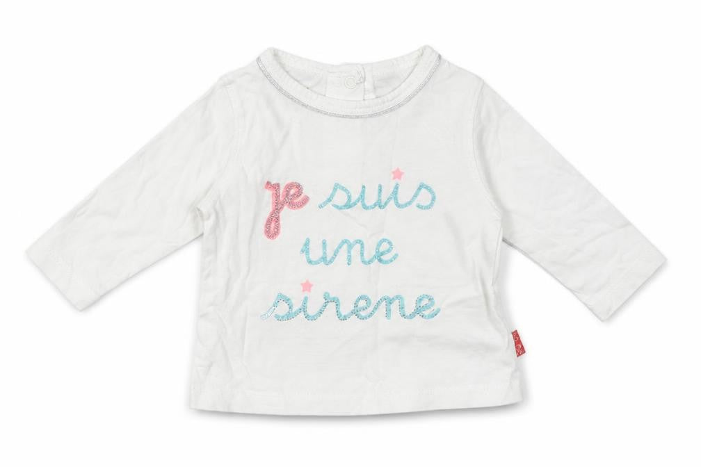 Front view of Preworn girls’ white cotton basic casual, size 0-3, months crew neck buckle