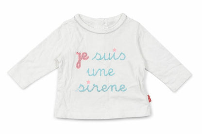 Front view of Preworn girls’ white cotton basic casual, size 0-3, months crew neck buckle