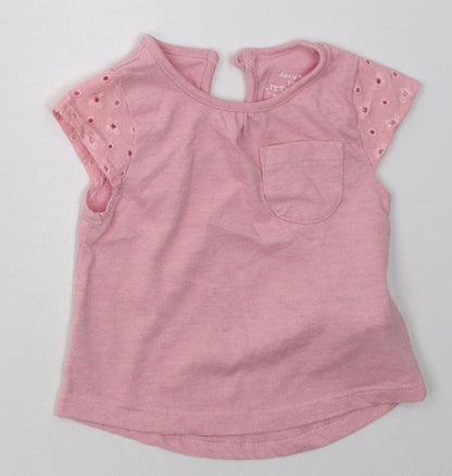 F&F Girls Pink  Cotton Basic T-Shirt Size 0-3 Months Crew Neck Button