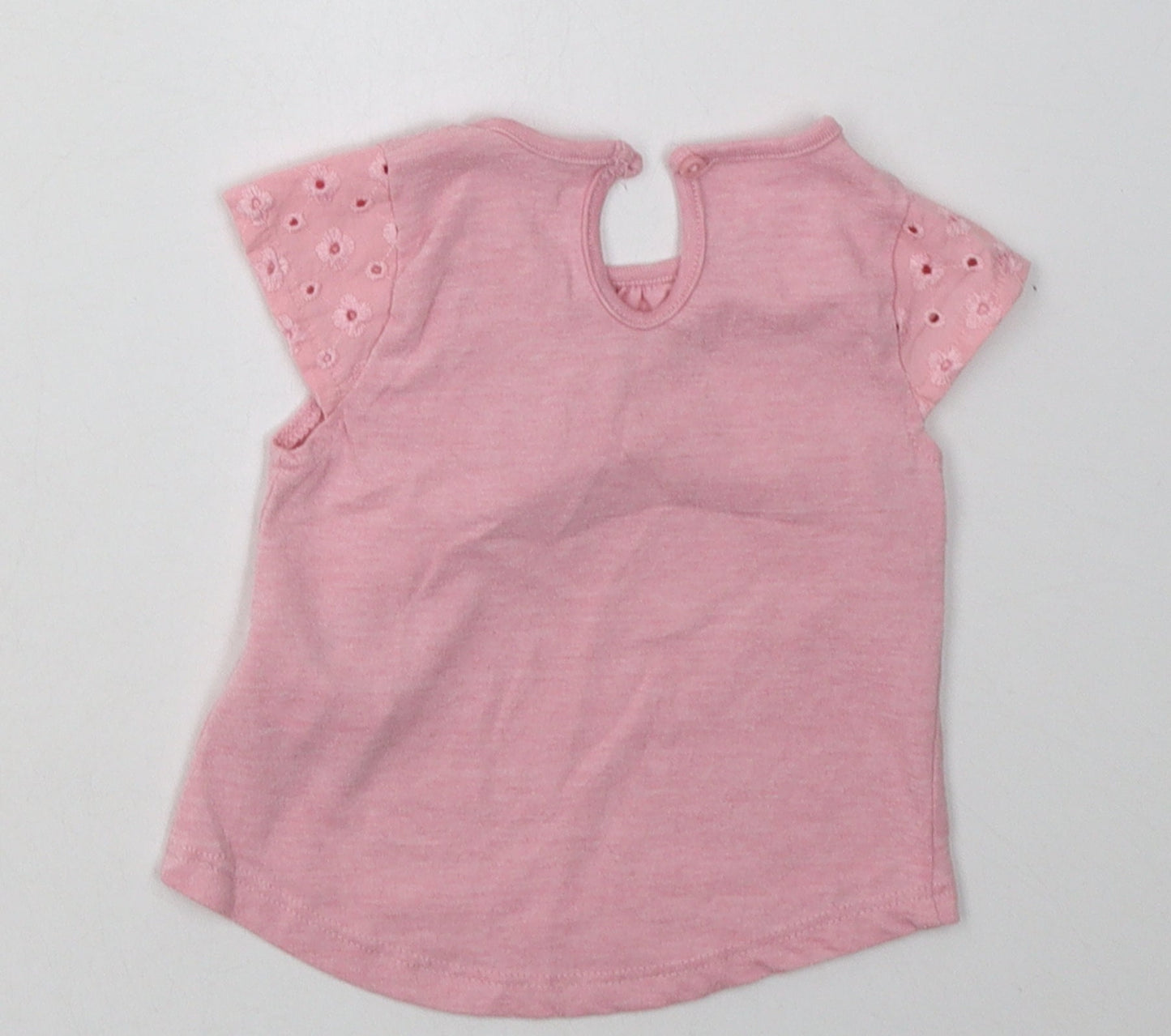 F&F Girls Pink  Cotton Basic T-Shirt Size 0-3 Months Crew Neck Button