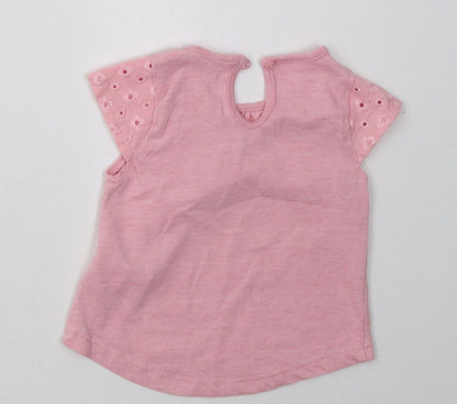 F&F Girls Pink  Cotton Basic T-Shirt Size 0-3 Months Crew Neck Button