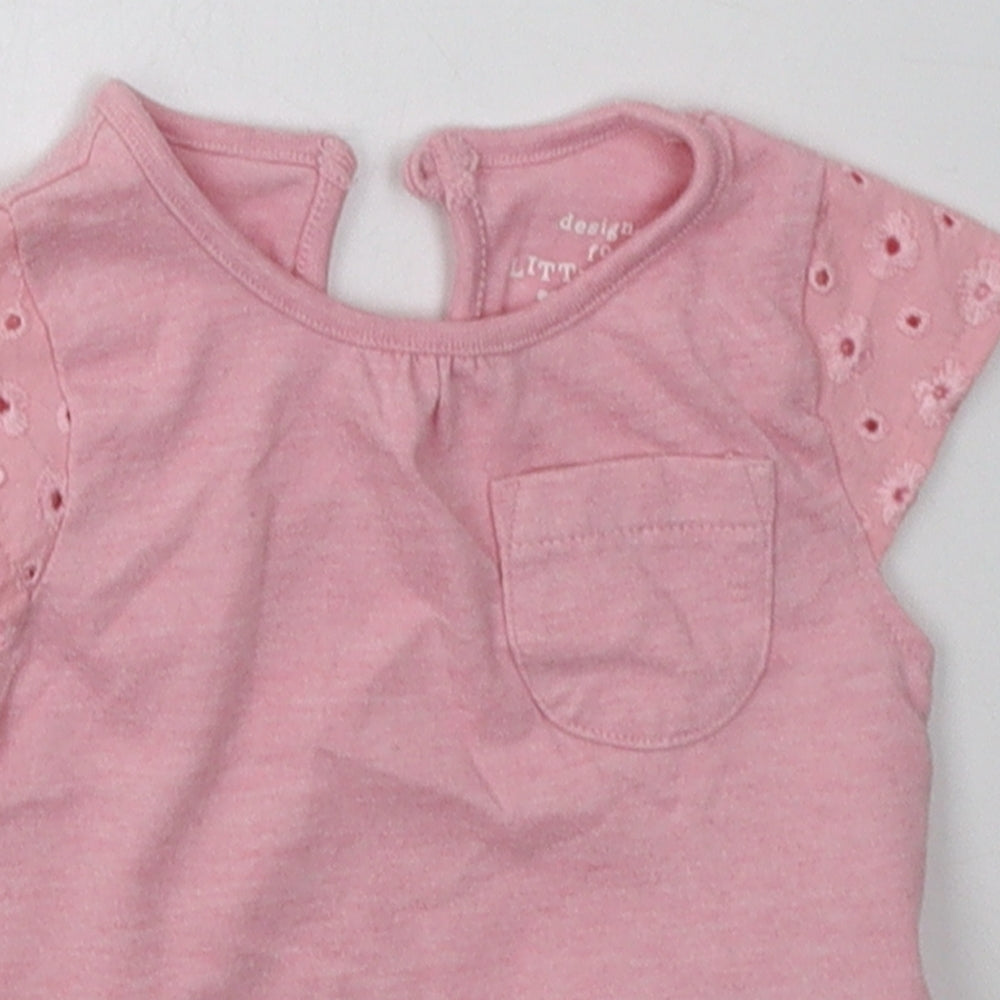 F&F Girls Pink  Cotton Basic T-Shirt Size 0-3 Months Crew Neck Button