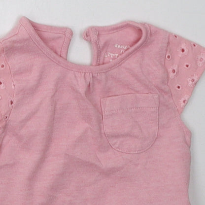 F&F Girls Pink  Cotton Basic T-Shirt Size 0-3 Months Crew Neck Button