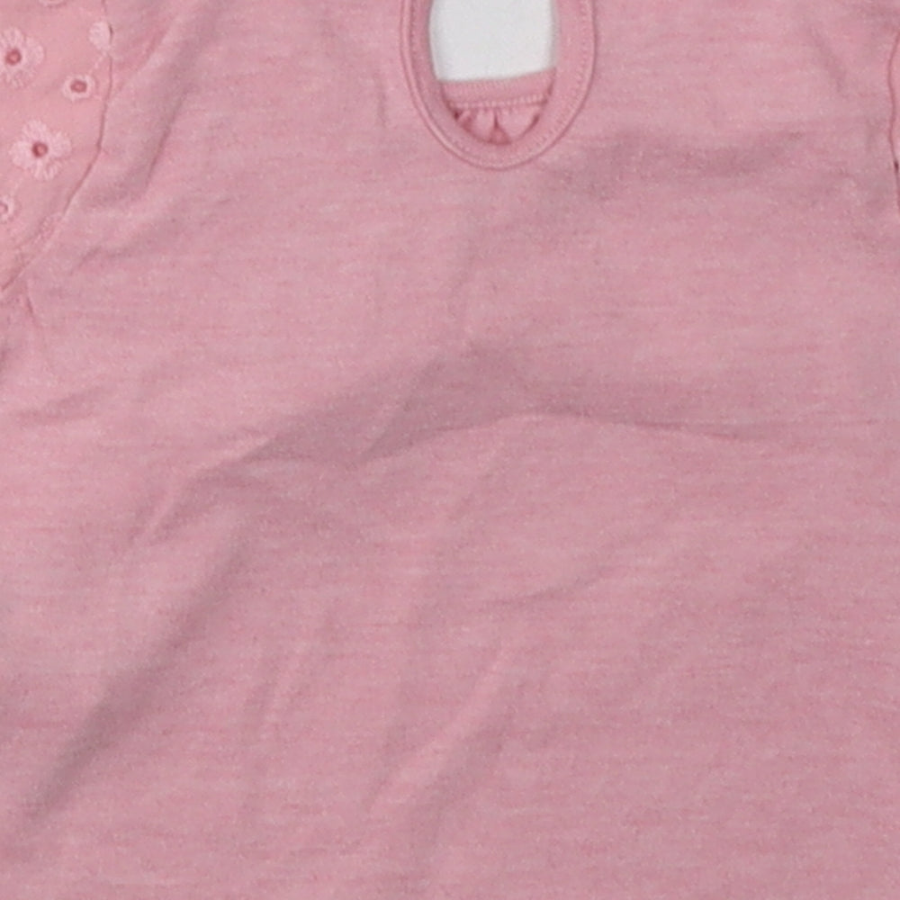 F&F Girls Pink  Cotton Basic T-Shirt Size 0-3 Months Crew Neck Button