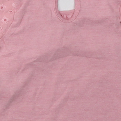 F&F Girls Pink  Cotton Basic T-Shirt Size 0-3 Months Crew Neck Button