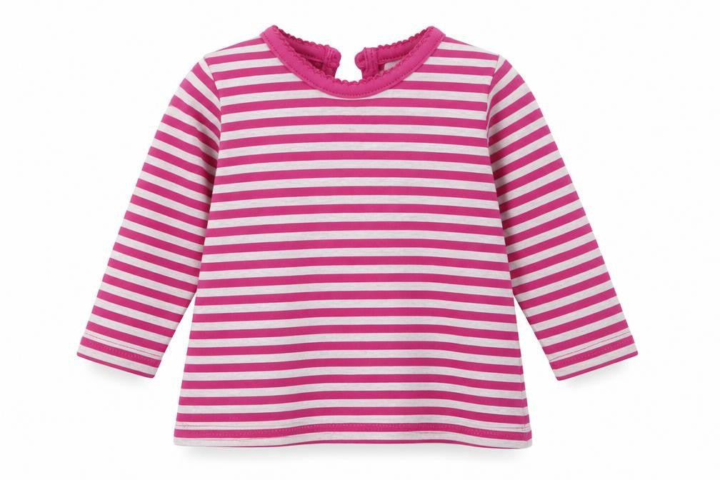Front view of F&F girls’ purple striped cotton basic casual size newborn crew neck button