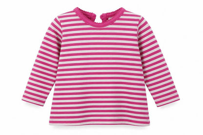 Front view of F&F girls’ purple striped cotton basic casual size newborn crew neck button