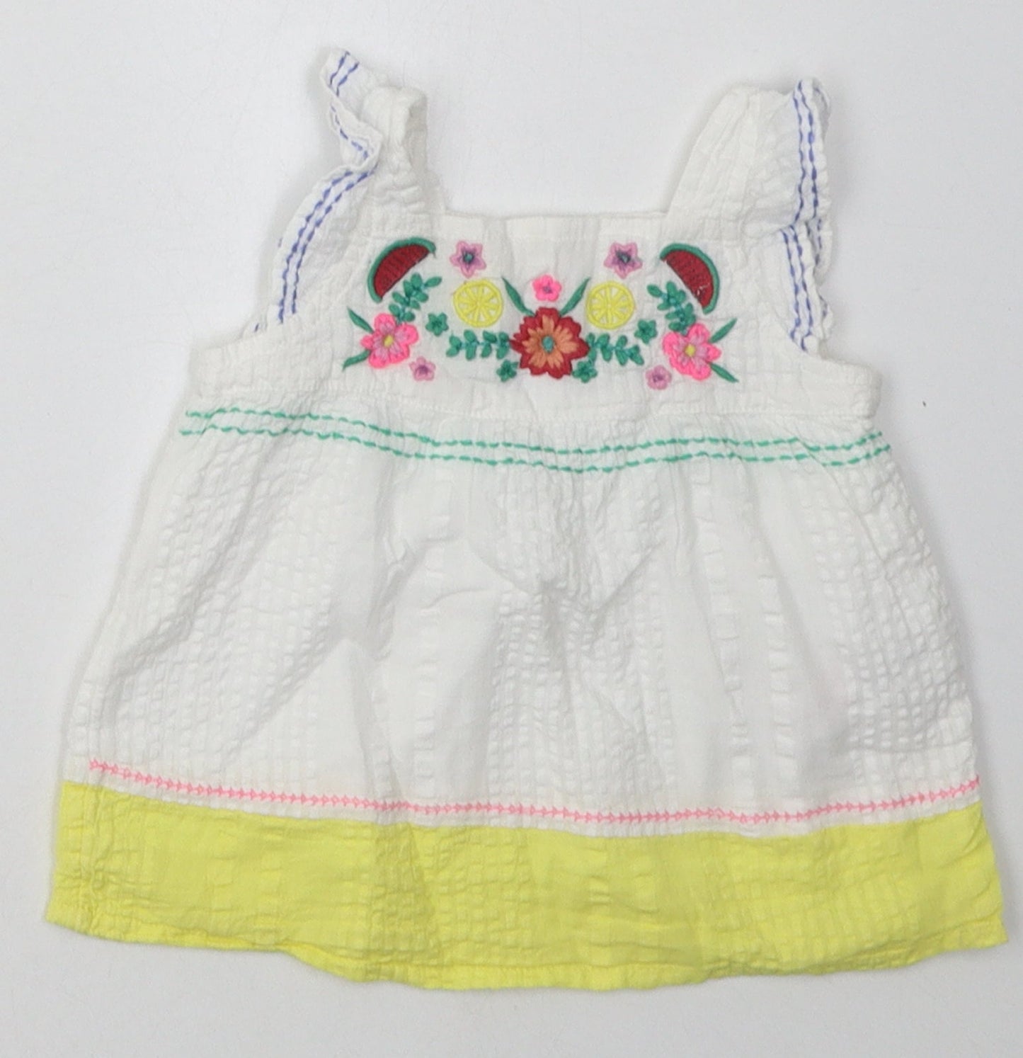 F&F Girls White Floral Cotton A-Line  Size 3-6 Months  Square Neck Button