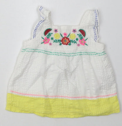 F&F Girls White Floral Cotton A-Line  Size 3-6 Months  Square Neck Button