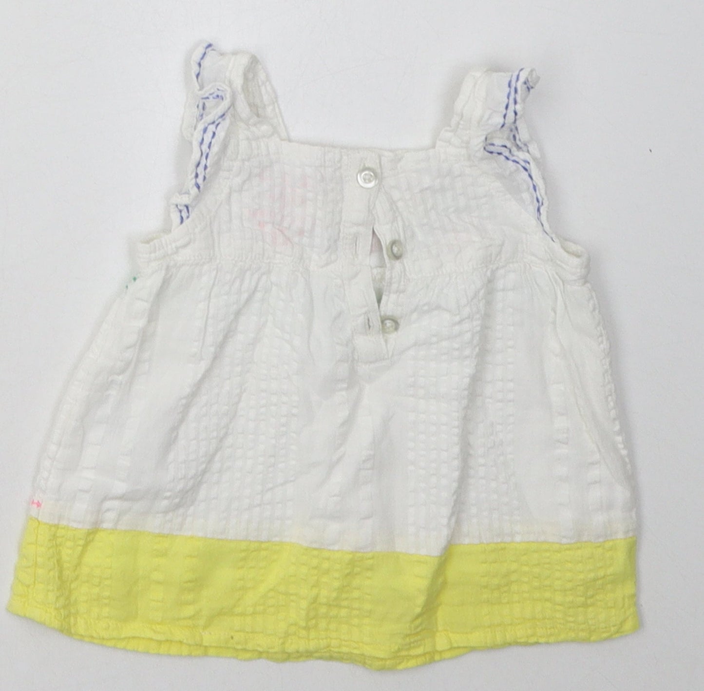 F&F Girls White Floral Cotton A-Line  Size 3-6 Months  Square Neck Button