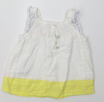 F&F Girls White Floral Cotton A-Line  Size 3-6 Months  Square Neck Button