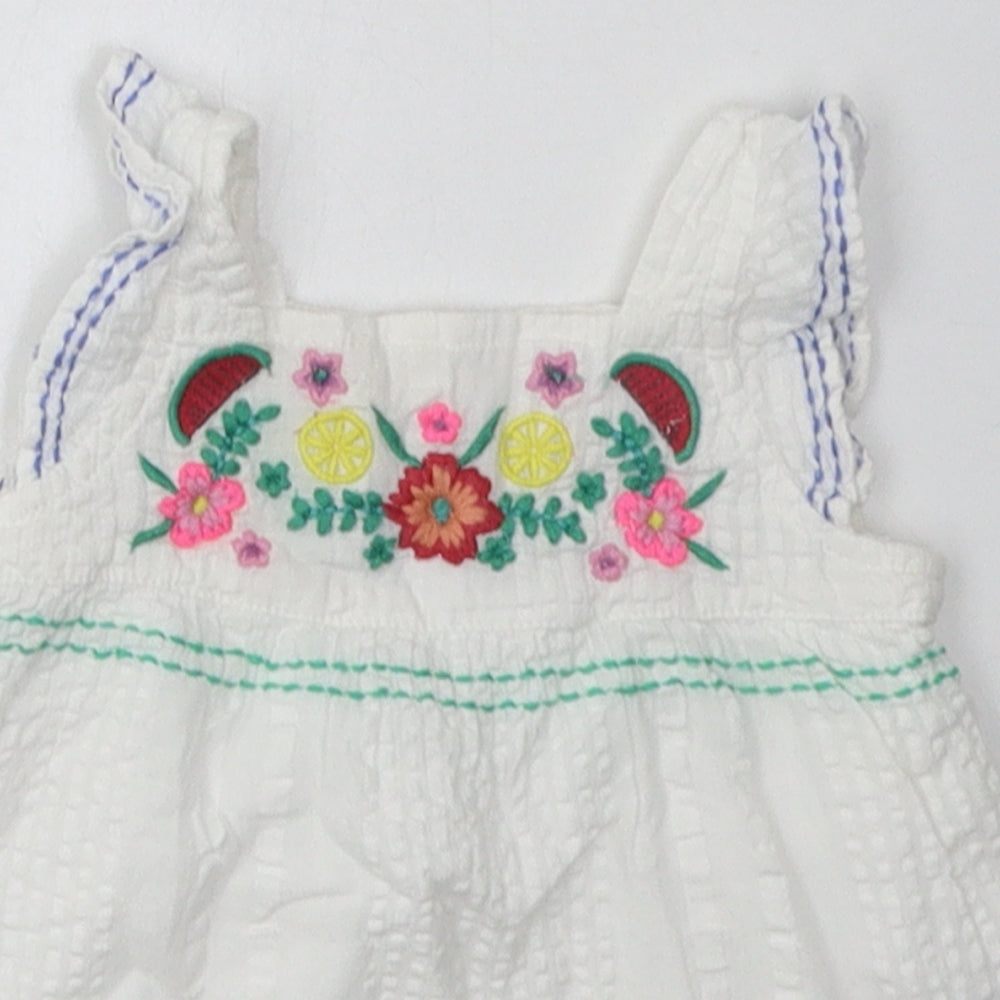 F&F Girls White Floral Cotton A-Line  Size 3-6 Months  Square Neck Button