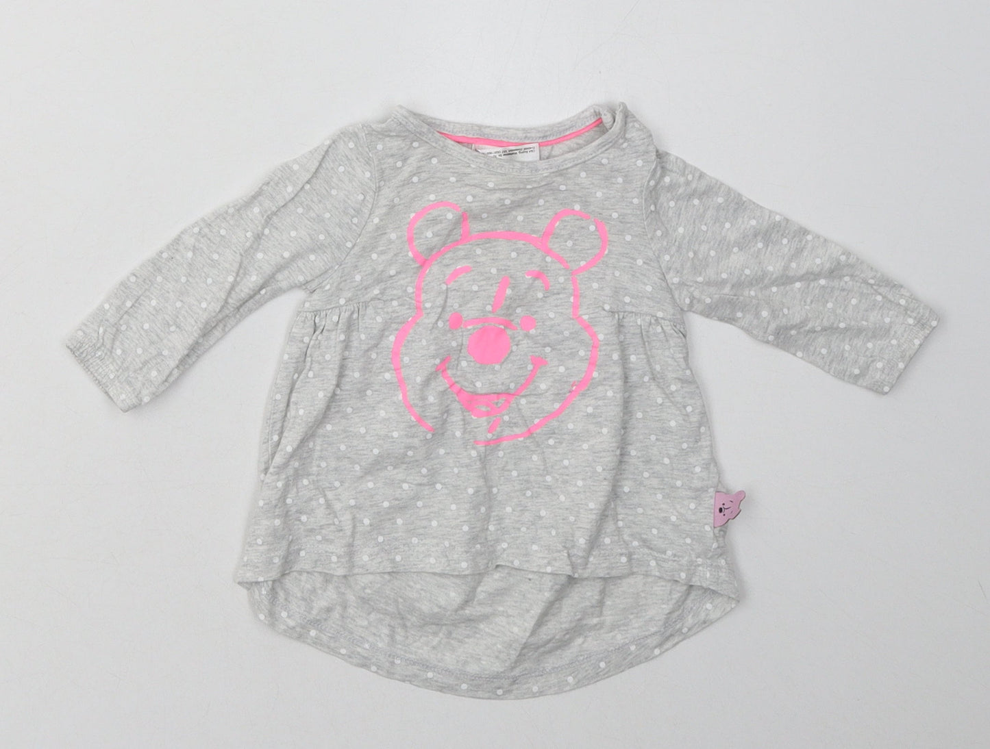 Disney Girls Grey Polka Dot Cotton A-Line  Size 3-6 Months  Crew Neck Pullover - Winnie The Pooh