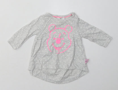 Disney Girls Grey Polka Dot Cotton A-Line  Size 3-6 Months  Crew Neck Pullover - Winnie The Pooh