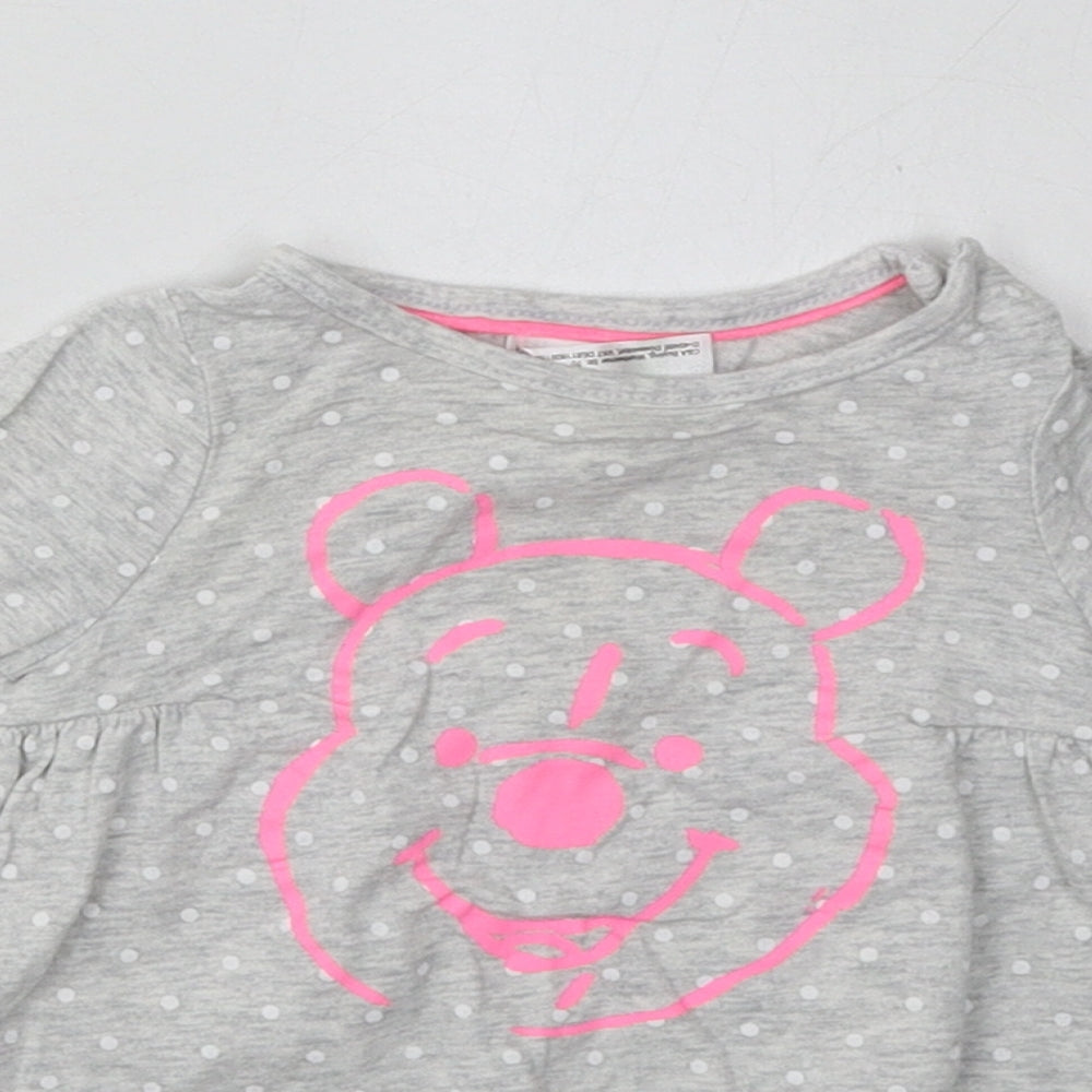 Disney Girls Grey Polka Dot Cotton A-Line  Size 3-6 Months  Crew Neck Pullover - Winnie The Pooh