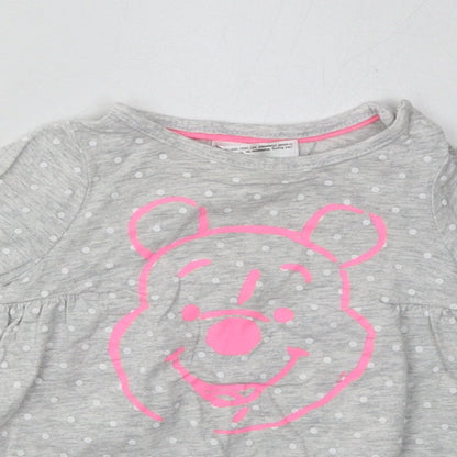 Disney Girls Grey Polka Dot Cotton A-Line  Size 3-6 Months  Crew Neck Pullover - Winnie The Pooh