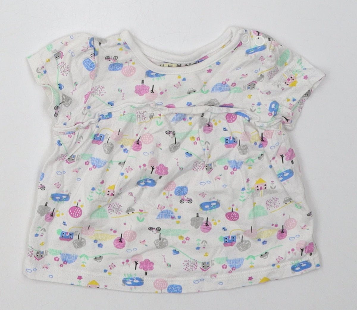 Additional front view of Nutmeg girls’ multicoloured geometric cotton basic casual, size 3-6, months crew neck button
