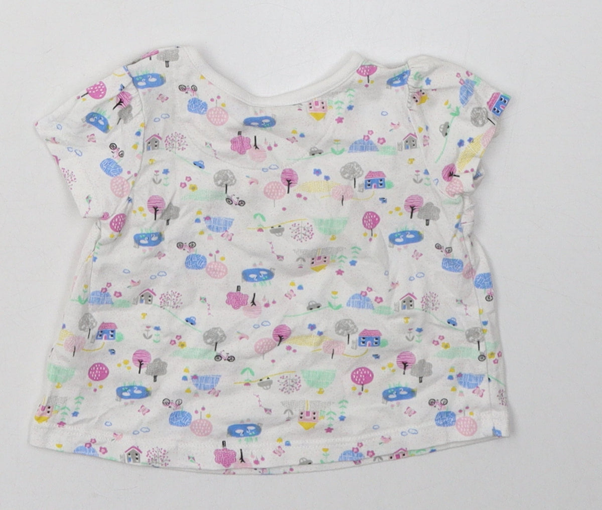 Back view of Nutmeg girls’ multicoloured geometric cotton basic casual, size 3-6, months crew neck button