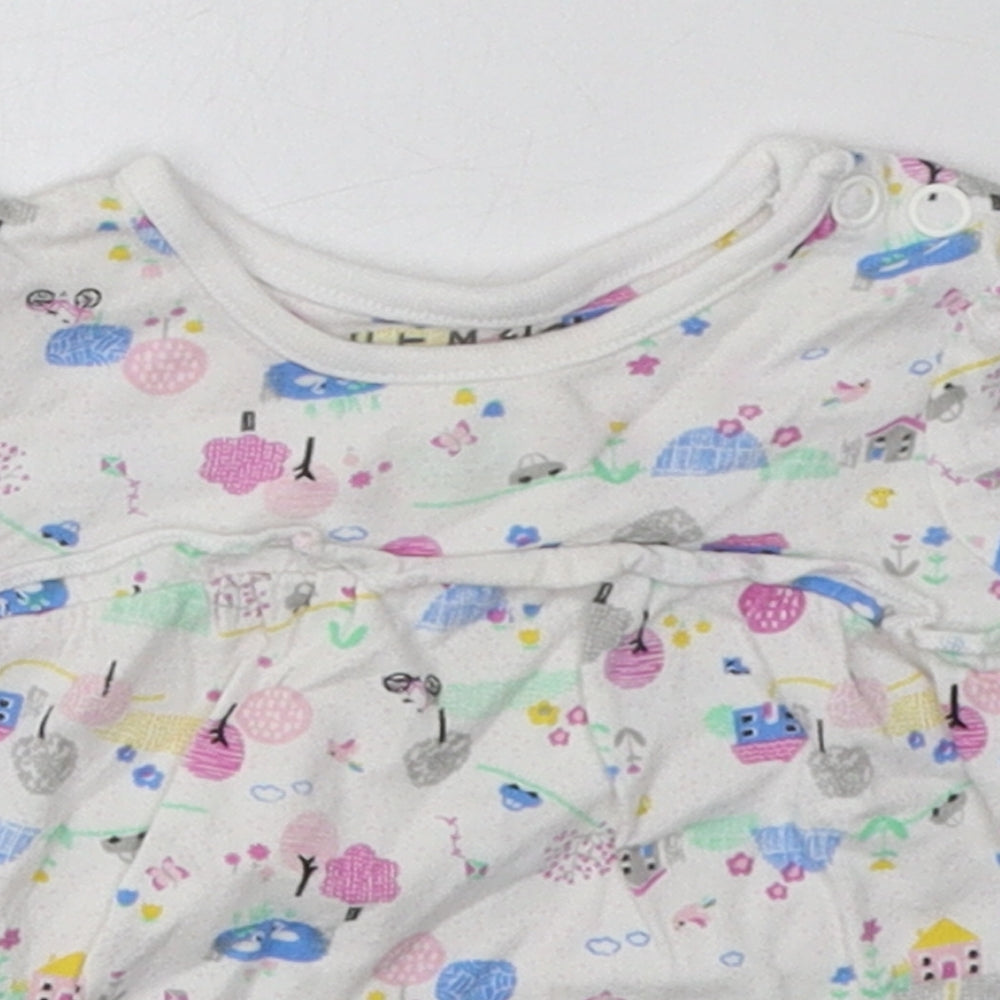 Close-up detail of Nutmeg girls’ multicoloured geometric cotton basic casual, size 3-6, months crew neck button